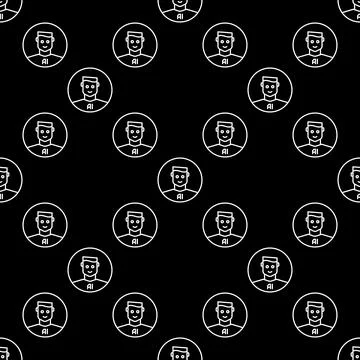 Man and AI vector Artificial Intelligence outline round seamless pattern Illustrazione stock