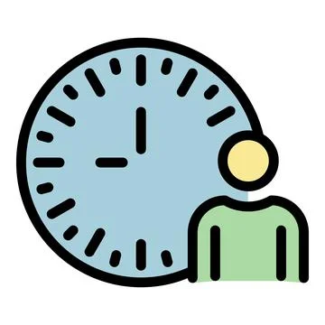 Man and analog clock icon color outline vector Stock Illustration