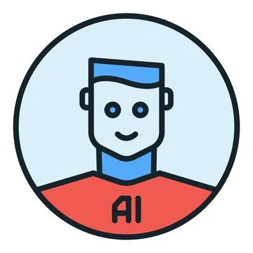 Man and Artificial Intelligence vector AI round colored icon or design elemen Stock Illustration