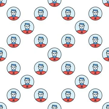 Man and Artificial Intelligence vector AI round colored seamless pattern Illustrazione stock