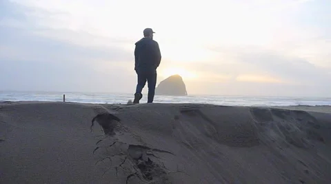 Man and Beautiful Sandy Beach 1 Stock Footage 2579031