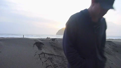 Man and Beautiful Sandy Beach 2 Stock Footage 2579345