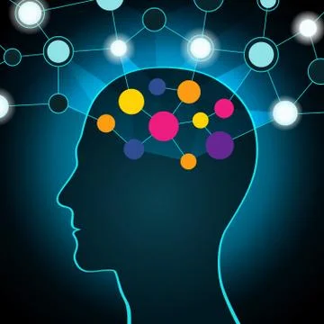 Man and big data, communication, contacts, business. A global network in head Stock Illustration