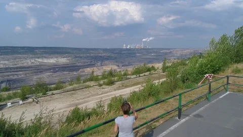 Man and big hole in the ground, air Stock Footage 78928614