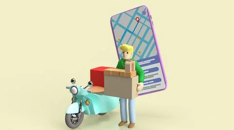 The man and bike for delivery application or business concept 3d rendering Stock Illustration