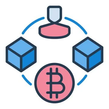 Man and Bitcoin blocks vector Blockchain Technology colored icon or logo el.. Stock Illustration