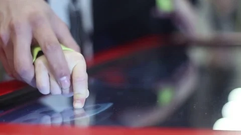 Man and a boy playing a game on the touch table Stock Footage 81786943
