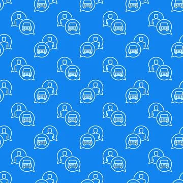 Man and Car in Speech Bubbles vector line blue seamless pattern Illustrazione stock