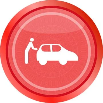 Man and car on web icon (button) isolated on white Stock Illustration