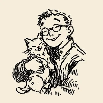 Man and cat Stock Illustration