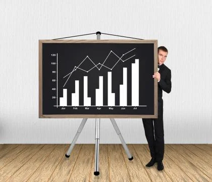 Man and chart on blackboard Stock Photos