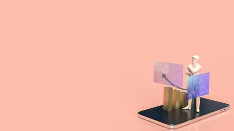 The man and chart screen on mobile phone for business applications 3d renderi Stock Photos