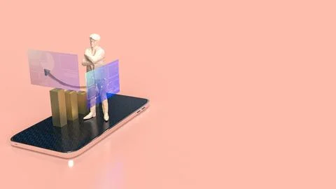 The man and chart screen on mobile phone for business applications 3d renderi Stock Photos