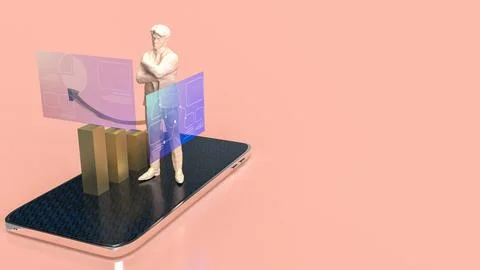 The man and chart screen on mobile phone for business applications 3d renderi Stock Photos