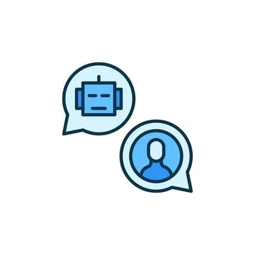 Man and Chatbot in Speech Bubbles vector Speaking concept colored icon Stock Illustration
