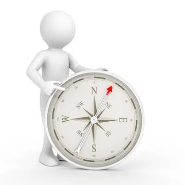 Man and compass An image of a rendered white man pointing to a compass Cop... Stock Photos