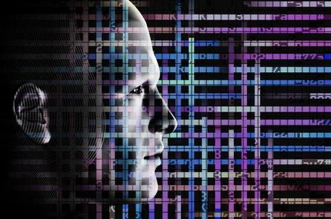 Man and computer code Stock Illustration