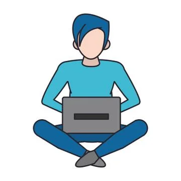 Man and computer isolated icon Illustrazione stock