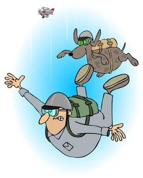 Man and dog skydivers Stock Illustration