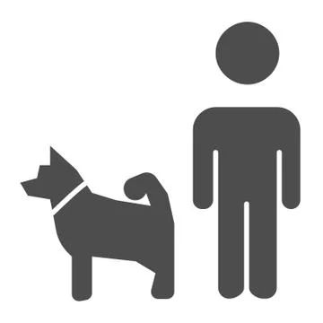 Man and dog solid icon, domestic animal concept, dog walking sign on white 스톡 일러스트