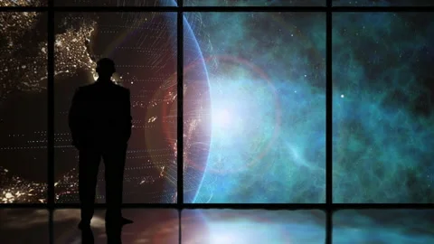 Man and earth through a window Stock Footage 143029201