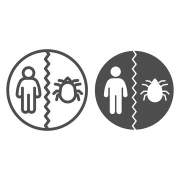 Man and flea divided line and solid icon, pest control concept, insect control Stock Illustration