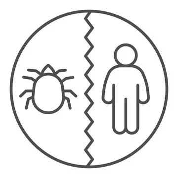 Man and flea divided thin line icon, pest control concept, insect control and 스톡 일러스트