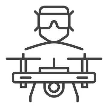 Man and FPV Drone vector concept linear icon or sign Stock Illustration
