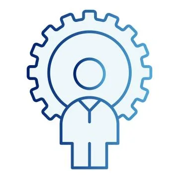 Man and gear flat icon. Developer blue icons in trendy flat style. Gogwheel and イラスト素材
