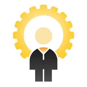 Man and gear flat icon. Developer color icons in trendy flat style. Gogwheel and Stock Illustration