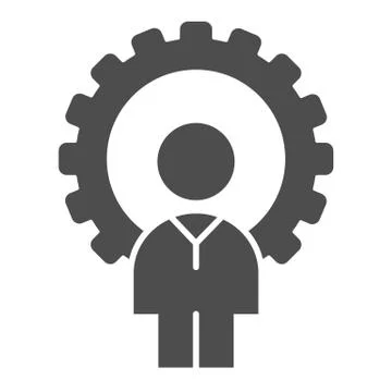 Man and gear solid icon. Developer vector illustration isolated on white Illustrazione stock