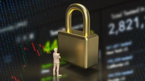 The man and gold master key for business concept 3d rendering 스톡 일러스트