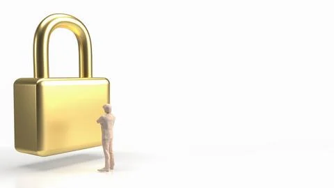 The man and gold master key for business concept 3d rendering Illustrazione stock