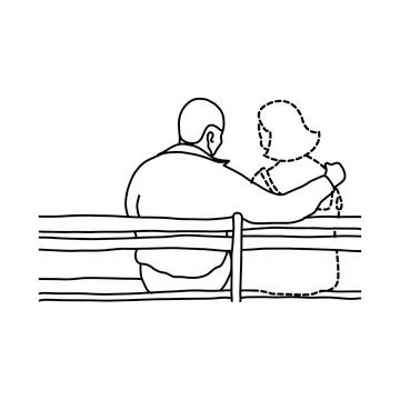 Man and his transparent dashed line lover sitting on wooden chair vector illu Stock Illustration