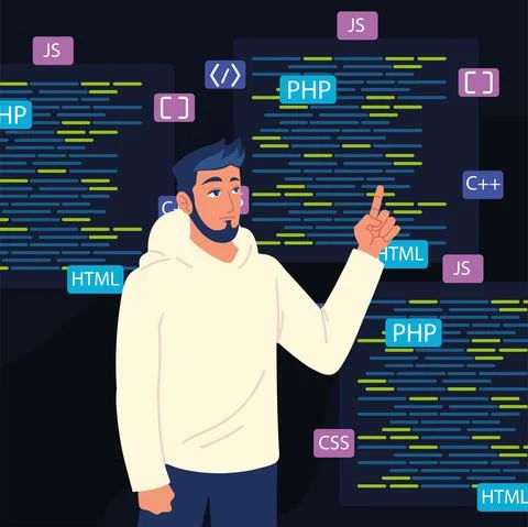 Man and html codes Stock Illustration