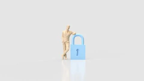 The Man and Key for security or Business concept 3d Rendering.. イラスト素材