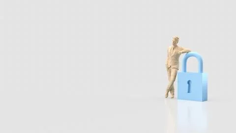 The Man and Key for security or Business concept 3d Rendering.. Illustrazione stock
