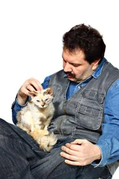 Man and kitty Stock Photos