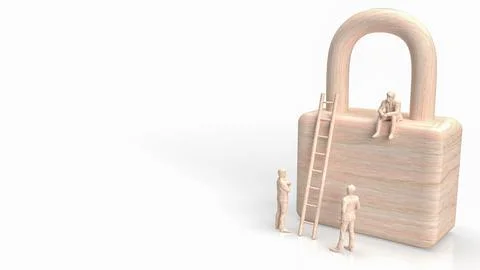 The man and lock for Business security concept 3d rendering Illustrazione stock