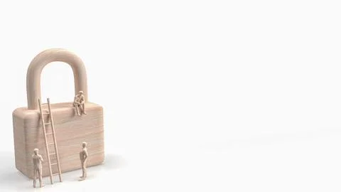 The man and lock for Business security concept 3d rendering Illustrazione stock