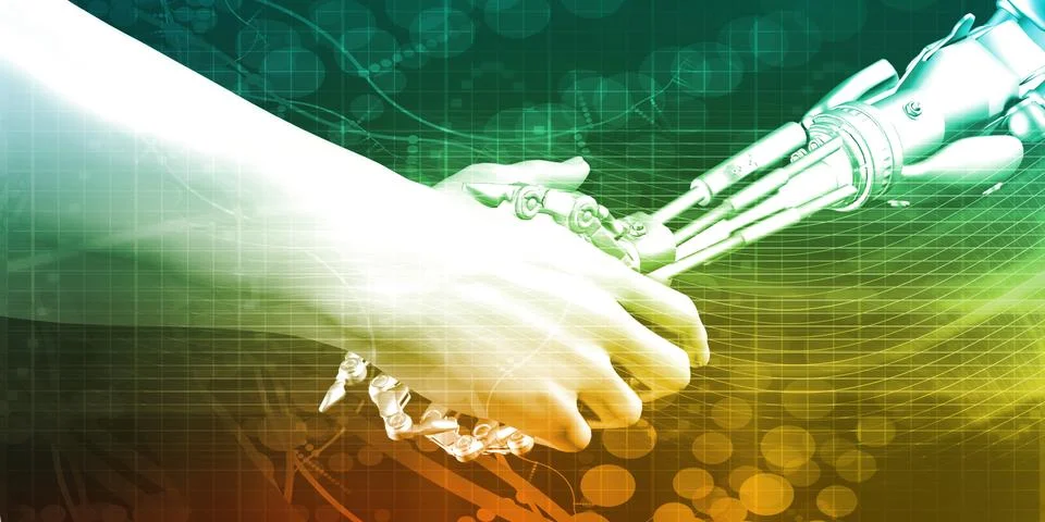 Man and Machine Handshake Stock Illustration