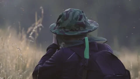 Man and many insects, 4K slomo Stock Footage 245090103