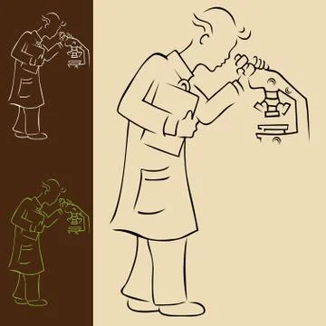 Man and microscope Illustrazione stock