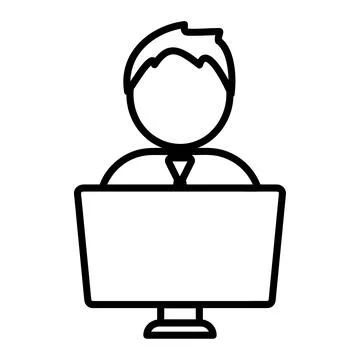 Man and notebook icon. Flat pictogram for web. Line stroke. Isolated on white Stock Illustration