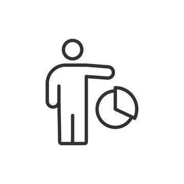 Man and pie chart, icon in line design. Man, pie, chart, data, analysis Illustrazione stock