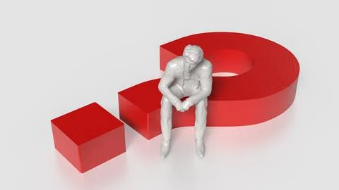 The man and red question mark on white background  3d rendering. Stock Illustration