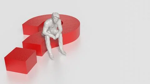 The man and red question mark on white background  3d rendering. 스톡 사진