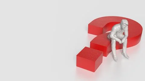 The man and red question mark on white background  3d rendering. 스톡 사진