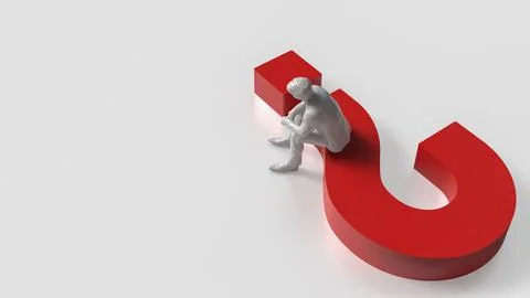 The man and red question mark on white background  3d rendering. 스톡 사진