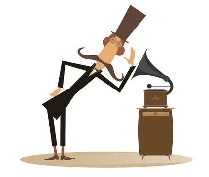 Man and retro record player illustration Stock Illustration